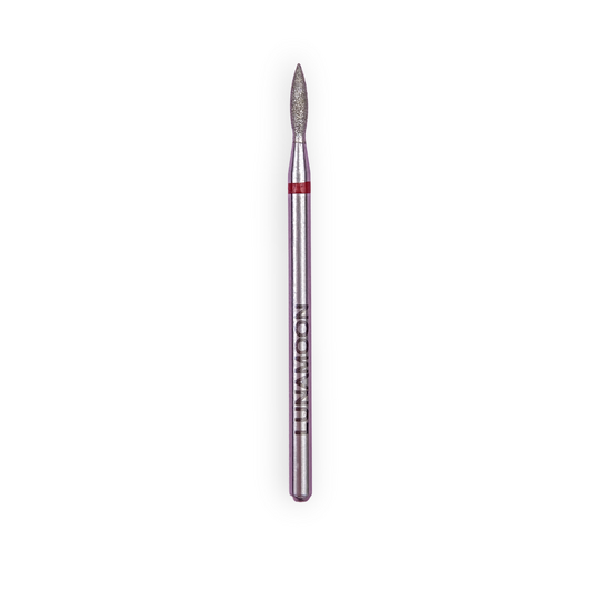 LUNAmoon. Diamond nail bit, flame, red, Фреза алмазна "Полум'я коротке", червона, Ø 1.8 mm
