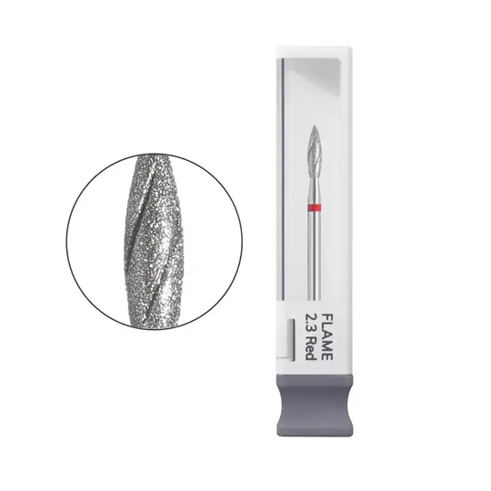 GA&MA. Carbide Cold nail drill bit, Flame, Red. Фреза алмазна "Полум'я", червона, Ø 2.3 мм