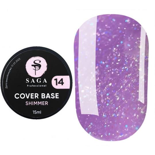 SAGA. Shimmer base, #14, 15 ml. Кольорова база з шимером