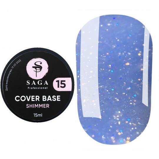 SAGA. Shimmer base, #15, 15 ml. Кольорова база з шимером