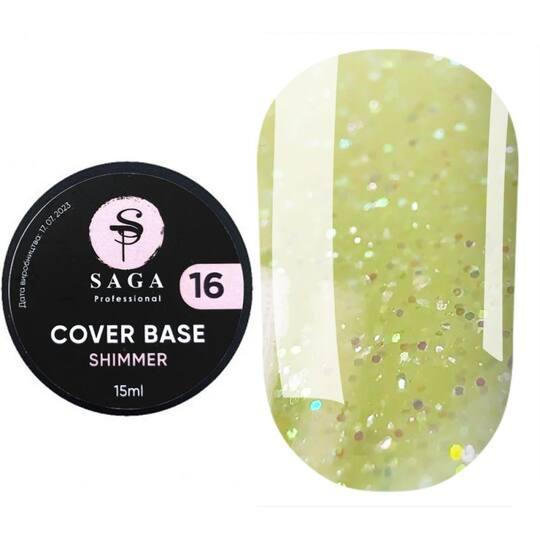SAGA. Shimmer base, #16, 15 ml. Кольорова база з шимером