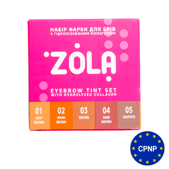 ZOLA. Set of Eyebrow Tint With Collagen, Sachet 5x5ml (5 colors). Набір фарб для брів з коллагеном у саше