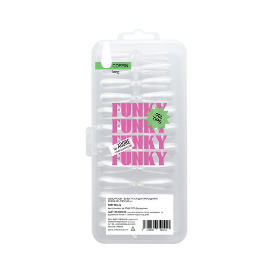 ADORE. Funky Gel Tips, Coffin Long, 240 pcs. Гелеві тіпси, подовжена балерина