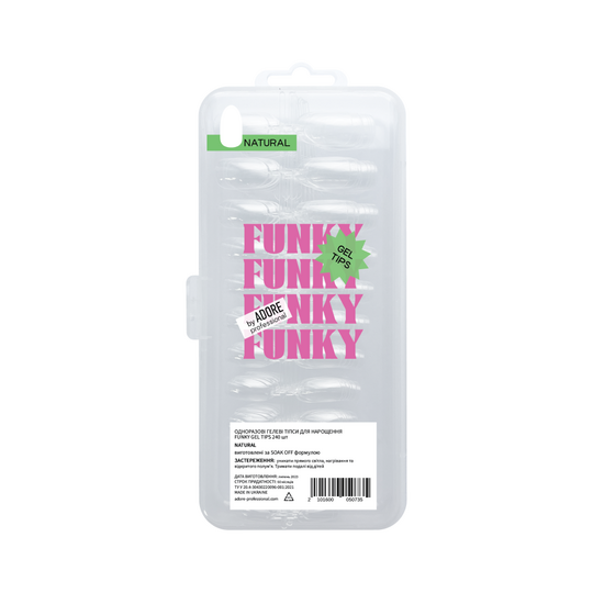 ADORE. Funky Gel Tips, Natural, 240 pcs. Гелеві тіпси, натуральний короткий овал