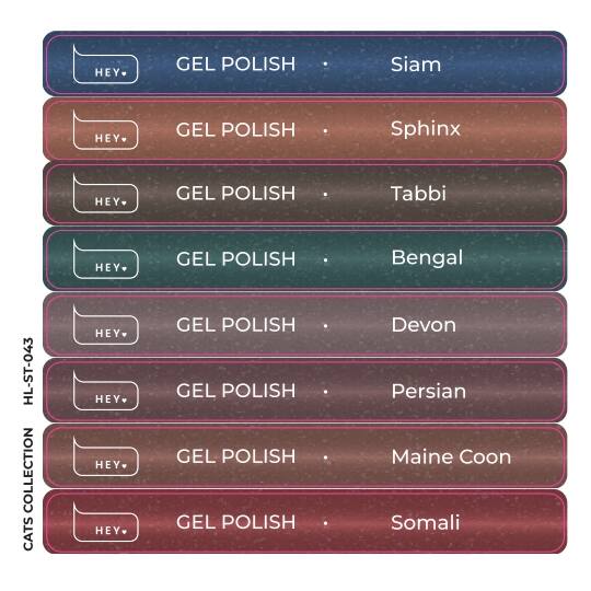 HEYLOVE. Набір наклейок для демонстраційних тіпс. Gel polish, Cats collection