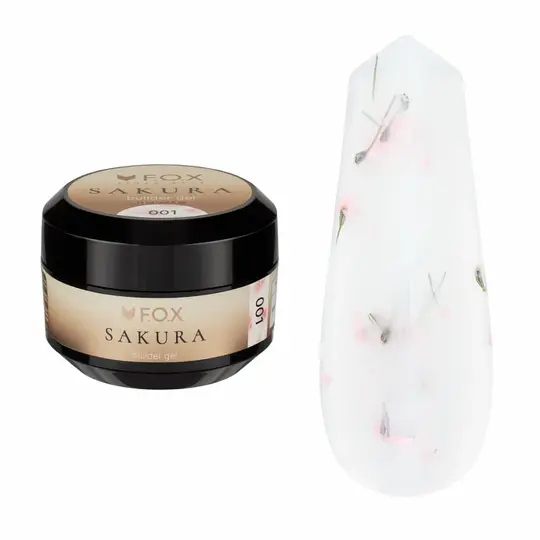 F.O.X. Sakura Builder Gel #001,15 ml. Трифазний гель для моделювання нігтів, з сухоцвітами