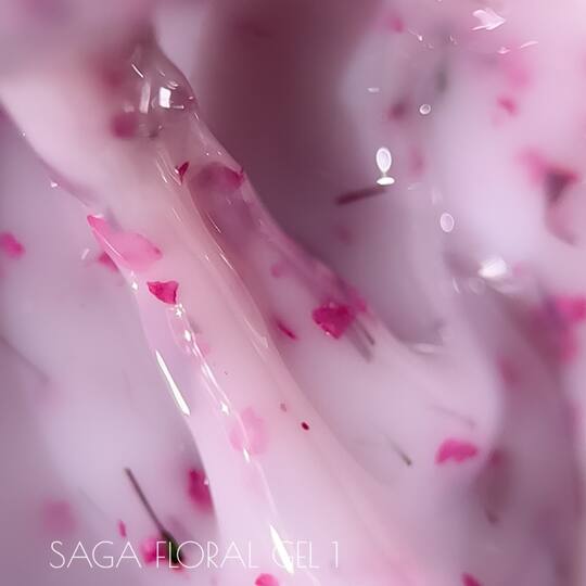 SAGA. Liquid Floral Gel, 15 ml, #01. Рідкий гель для укріплення та нарощування з сухоцвітами