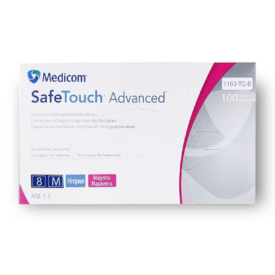 Medicom. Рукавички нітрилові неопудрені, SafeTouch Extend, 3.5 g, M, 100 шт, рожеві