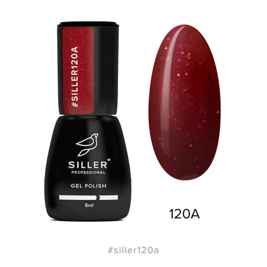 SILLER Gel Polish №120A DARK RED with SHIMMER, темно-червоний з шимером, 8 ml, гель-лак