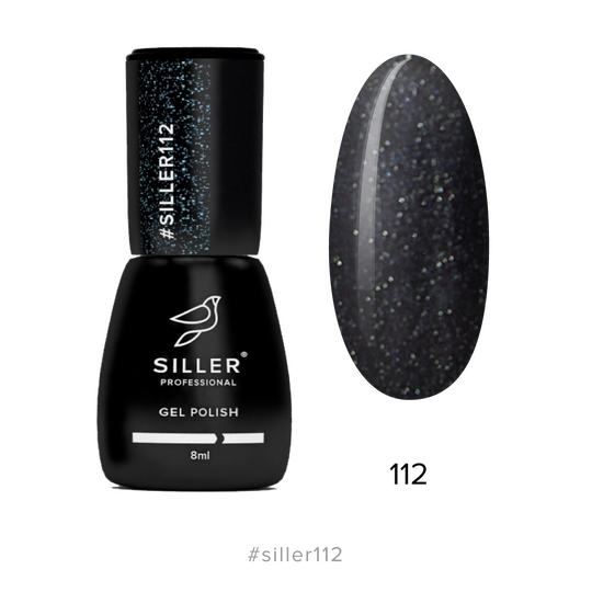 SILLER Gel Polish №112 BLACK with GREEN UNDERTONE with SHIMMER, зелено-чорний з мікрошимером, 8 ml, гель-лак