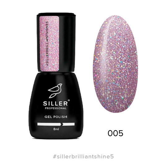 SILLER Gel Polish Brilliant Shine №5, бузковий з глітером, 8 ml, гель-лак