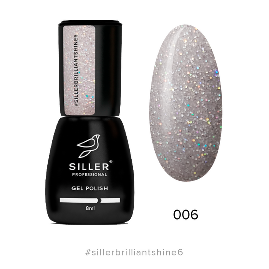 SILLER Gel Polish Brilliant Shine №6, срібний з глітером, 8 ml, гель-лак