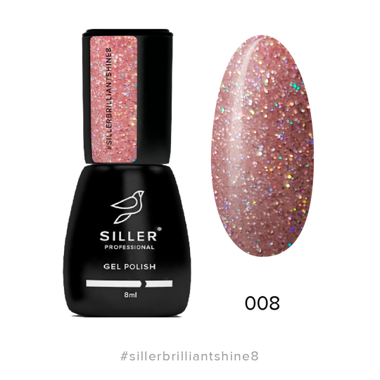 SILLER Gel Polish Brilliant Shine №8, припилений рожевий з глітером, 8 ml, гель-лак