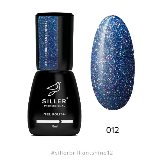 SILLER Gel Polish Brilliant Shine №12, припилений синій з глітером, 8 ml, гель-лак