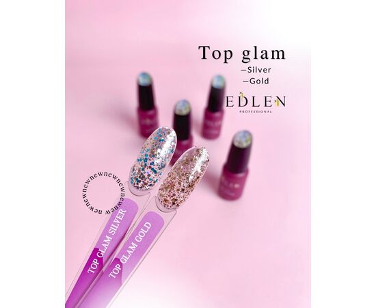 EDLEN Top Glam Gold, 9 ml, Топ з блискучими пластівцями, золото #2