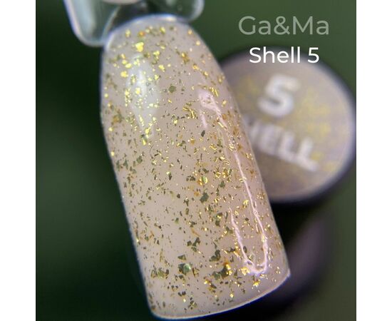 GaMa Shell Top #005, 15 ml, топ із золотистими пластівцями #3