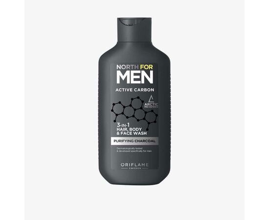 North for Men Засіб для душу, волосся і вмивання 3 в 1 Active Carbon для чоловіків, 250 ml #1