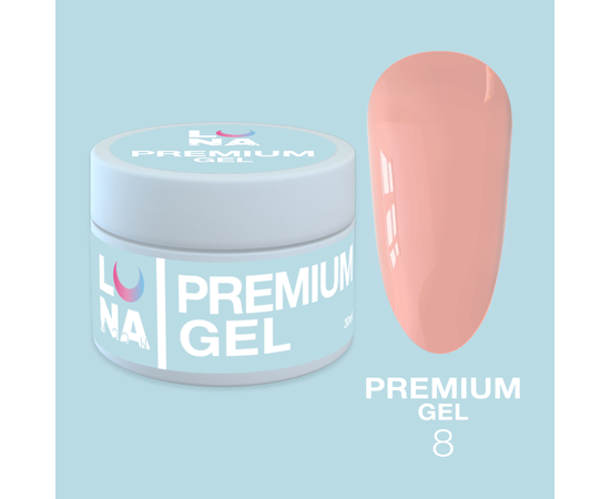 LUNA Premium Builder Gel #08 Peach, 30 ml, моделюючий гель, рожево-персиковий #1