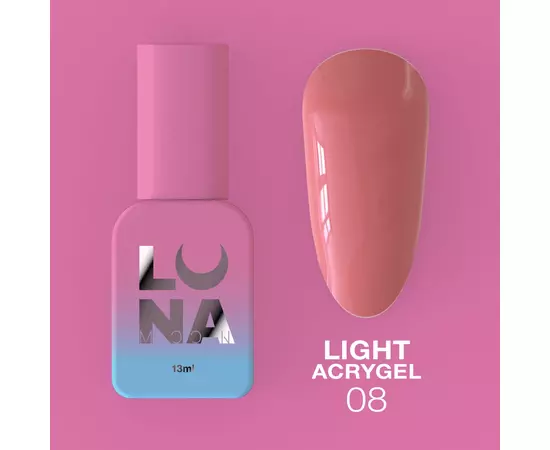 LUNA Light Acrygel #8 Rosewood, 13 ml, рідкий гель, темний рожевий #1