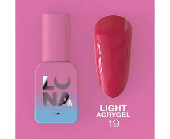 LUNA Light Acrygel #19 Neon ruby, 13 ml, рідкий гель, малиновий неон #1
