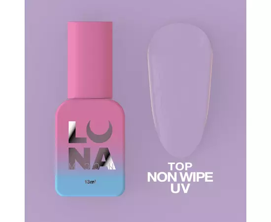 LUNA NON WIPE UV Top, 13 ml, глянцевий топ з УФ-фільтрами без липкого шару для білих відтінків #1