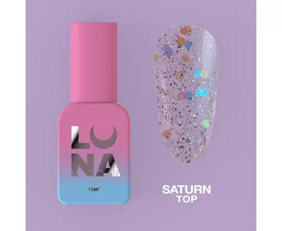 LUNA Saturn Top, Топ глянцевий з різнокольоровими голографічними пластівцями, 13 ml #1