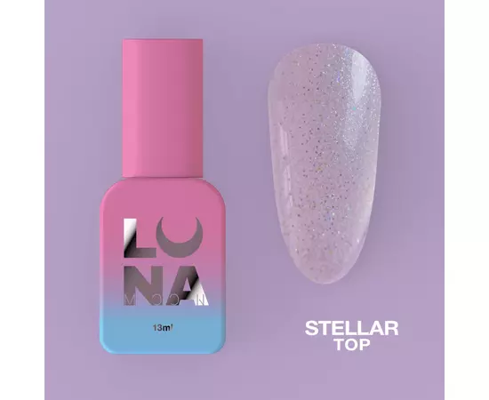 LUNAmoon. STELLAR Top coat, 13 ml, Топ глянцевий з різнокольоровими голографічним шимером #1