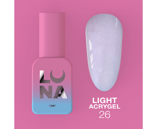 LUNA Light Acrygel #26 Light pink with shimmer, 13 ml, рідкий гель, світло-рожевий з шимером #1