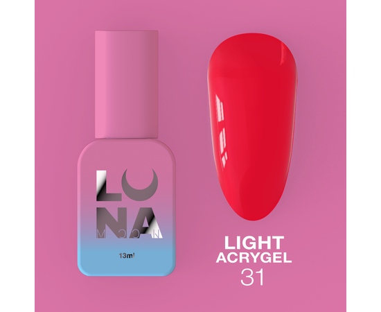 LUNA Light Acrygel #31 Bright red, 13 ml, рідкий гель, яскравий червоний #1