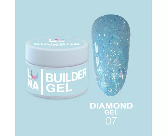LUNA Diamond Gel #7, блакитний з блискітками, 15 ml #1