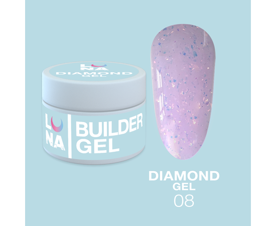 LUNA Diamond Gel #8, світло-ліловий з блискітками, 15 ml #1