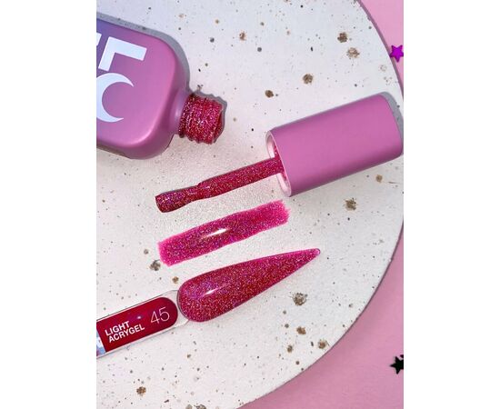 LUNA Light Acrygel #45 Bright pink shimmer, 13 ml, світловідбиваючий рідкий гель, яскраво-рожевий з шимером #5