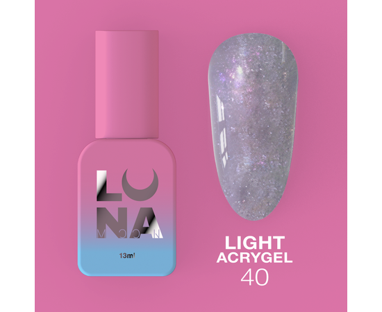 LUNA Light Acrygel #40 Lilac shimmer, 13 ml, світловідбиваючий рідкий гель, бузковий з шимером #1
