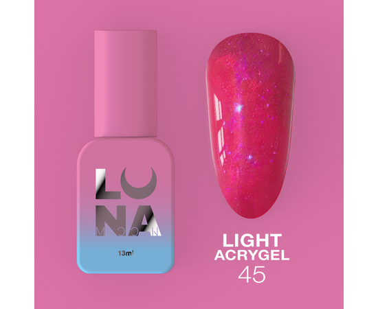 LUNA Light Acrygel #45 Bright pink shimmer, 13 ml, світловідбиваючий рідкий гель, яскраво-рожевий з шимером #1