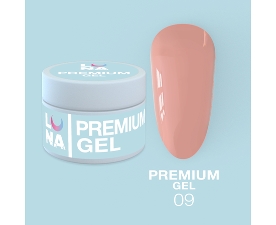 LUNA Premium Builder Gel #09 Pale peach, 15 ml, гель моделюючий, персиковий #1