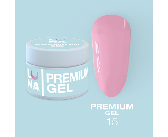 LUNA Premium Builder Gel #15 Delicate pink, 15 ml, гель моделюючий, ніжно-рожевий #1
