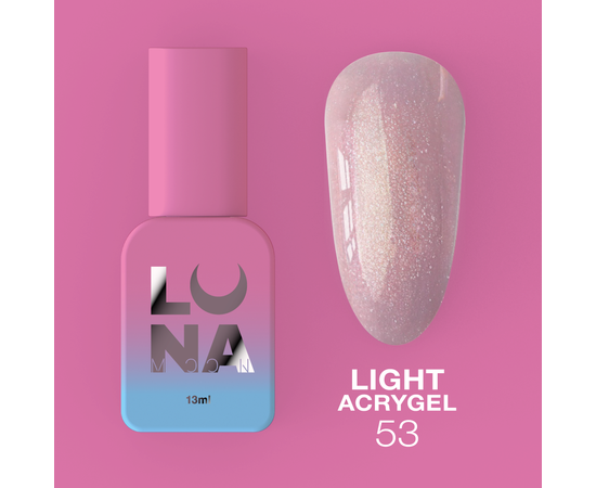 LUNA Light Acrygel #53 Pink mauve with shimmer, 13 ml, рідкий гель для укріплення, рожево-ліловий з шимером #1