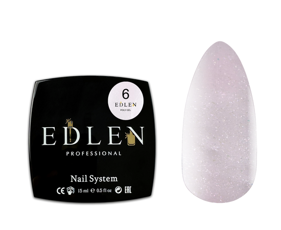 EDLEN Poly gel №06, 15 ml, полігель, рожевий з шиммером #1