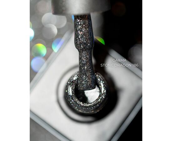 GaMa Gel polish #186 STONE DRAGON, чорний зі світловідбиваючим шимером, 10 ml, гель-лак #2