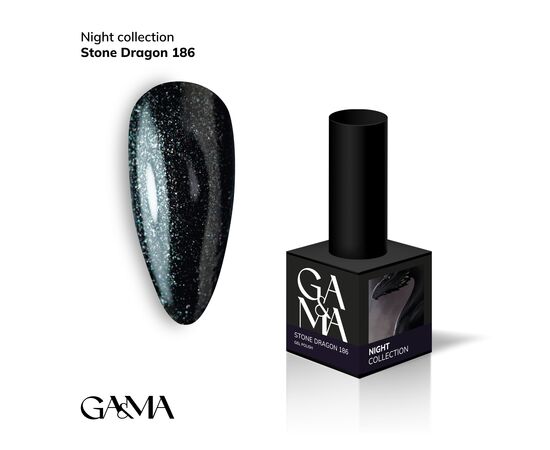 GaMa Gel polish #186 STONE DRAGON, чорний зі світловідбиваючим шимером, 10 ml, гель-лак #1