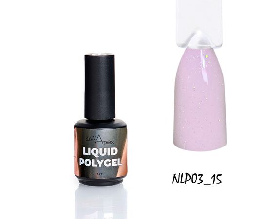 NAILAPEX Liquid Polygel #3, 15 g, Рідкий полігель, ніжно-рожевий з дрібним шимером #1
