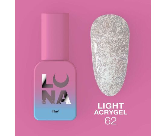 LUNA Light Acrygel #62 Silver shimmer, 13 ml, світловідбиваючий рідкий гель для укріплення, срібний шимер #1