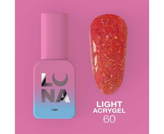 LUNA Light Acrygel #60 Crimson with shimmer, 13 ml, світловідбиваючий рідкий гель для укріплення, червоно-малиновий з шимером #1