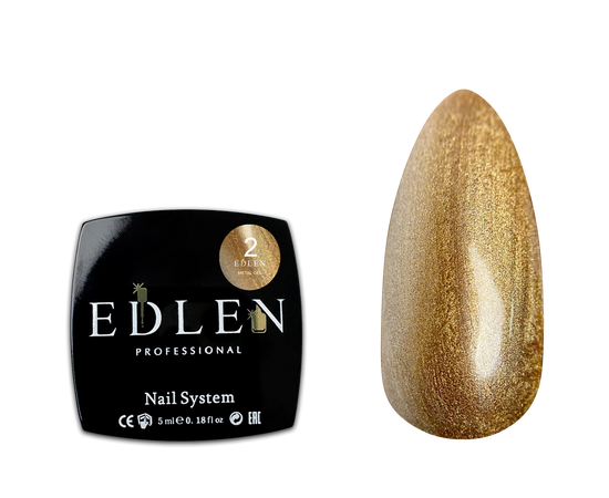 EDLEN. Metal Gel №2 Gold, 5 ml, гель-фарба, золото #1