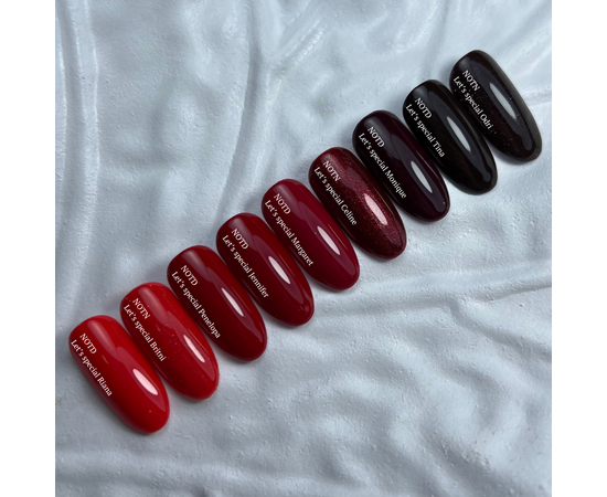 NOTD. "Let's Special" Gel Polish, CÉLINE, 10 ml, гель-лак темно-червоний з червоними блискітками #4