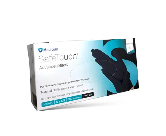 Medicom SafeTouch Рукавички нітрилові неопудрені, 3.5 g, S, 100 шт, чорні #1