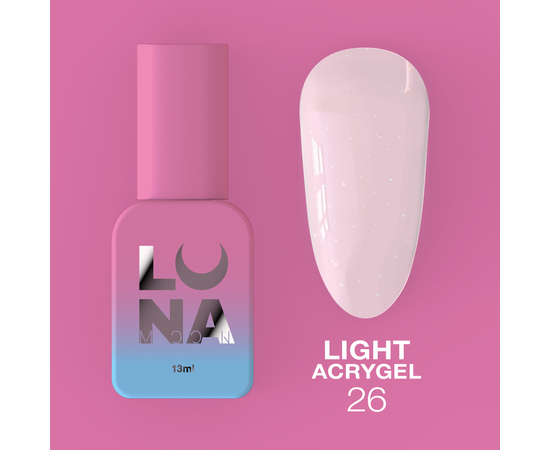 LUNAmoon. Light Acrygel #26 Light pink with shimmer, 13 ml, рідкий гель, світло-рожевий з шимером #6