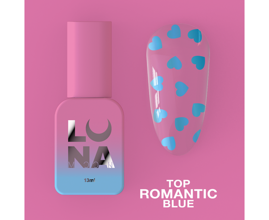 LUNAmoon. Blue Romantic Top Coat, 13 ml, топ з блакитними сердечками #1