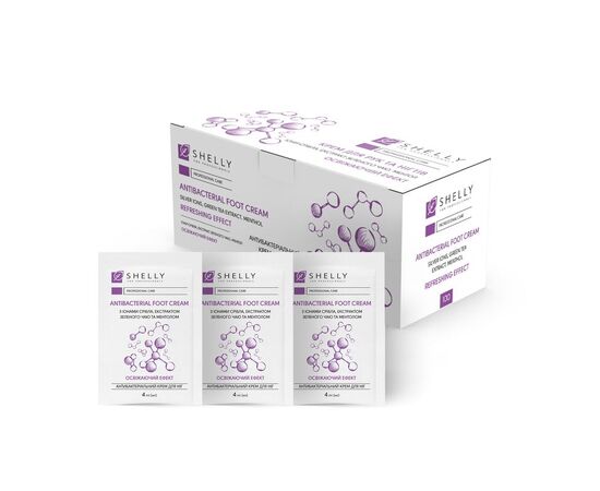 SHELLY.  Antibacterial foot cream with silver ions, green tea extract and menthol, 100 pcs*4 ml. Антибактеріальний крем для ніг з іонами срібла, екстрактом зеленого чаю та ментолом 100 шт*4 мл #1