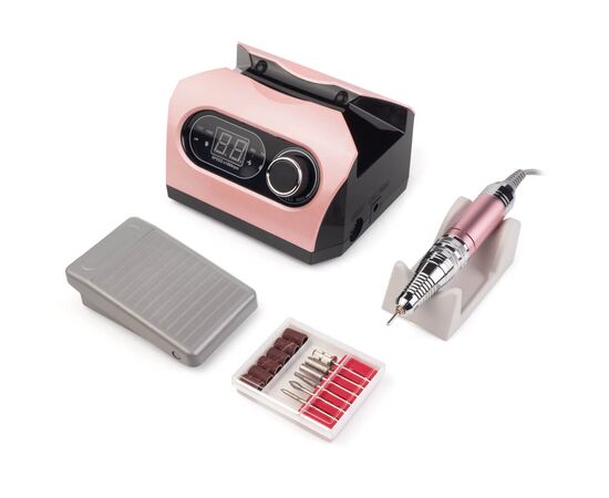 BUCOS. Nail drill "Bucos ZS-717", pink, 65W. Фрезер + 6 покращених фрез, 35 тисяч оборотів, реверс, рожевий корпус #5